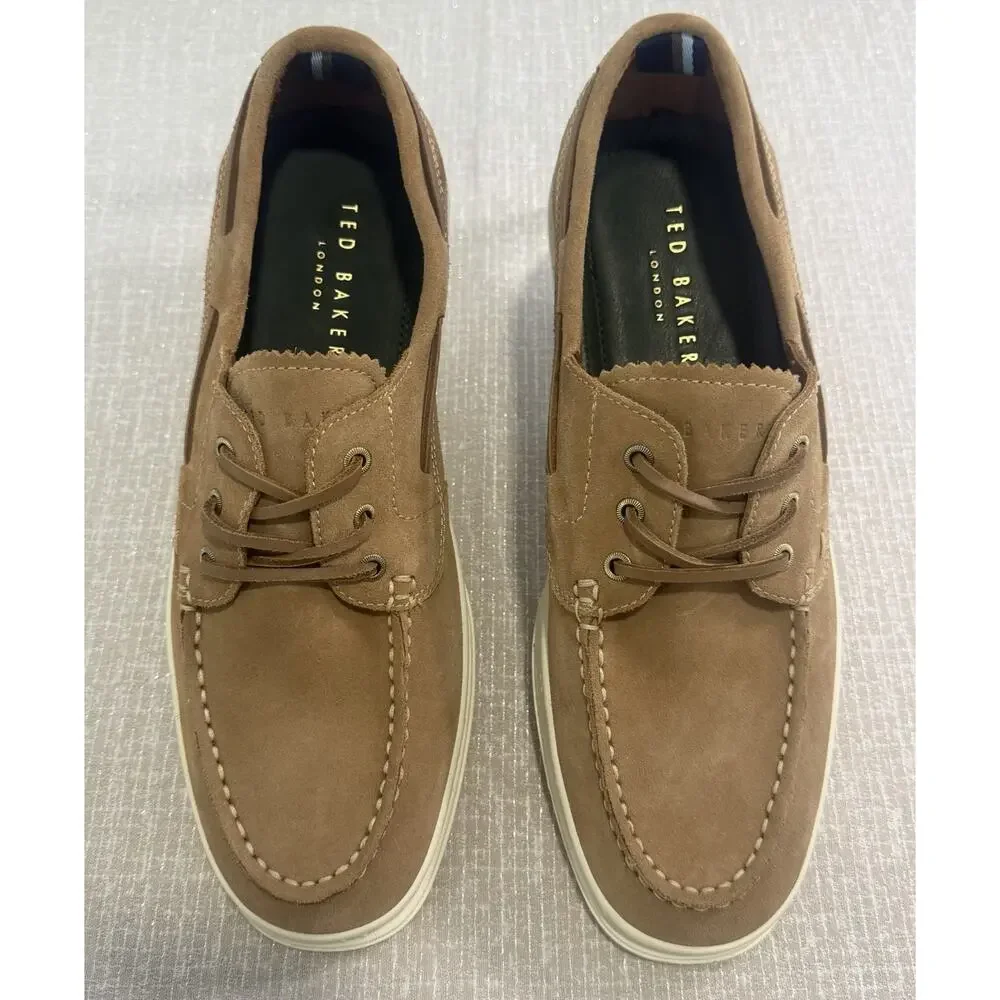 Ted Baker London Men’s Suede Boat Shoes Sand US 9 EU 42 Lace Up NWOB